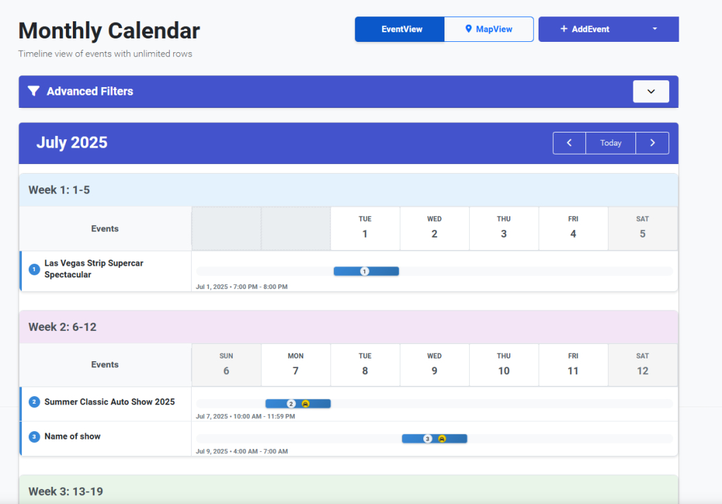 Calendar Events & Shows